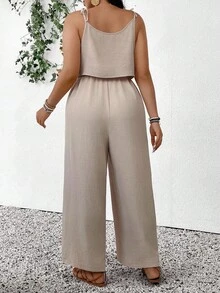 Enliva Bộ đồ liền thân màu trơn họa tiết du lịch cỡ lớn - Màu be - Xem 5