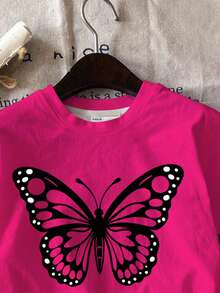 SHEIN 2件套女童休闲可爱蝴蝶图案粉色黑色短袖T恤和短裤套装，适合夏季、户外活动、返校季，可与姐妹装搭配。 - 彩色 - 查看 5