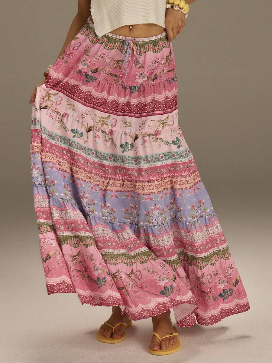 Athîral Falda de línea A con estampado floral casual para mujer - Multicolor - Ver 1