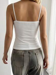 DAZY Áo camisole nữ cổ chữ V phối ren, ôm sát, thiết kế buộc dây, gợi cảm, phong cách thường ngày. - trắng - Xem 4