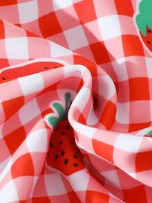 Souflis Souflis Traje de baño de una pieza con cuello redondo, estampado de fresas a cuadros, adecuado para nadar, vacaciones de verano, playa, piscina, fiesta para niñas jóvenes - Rojo - Ver 7