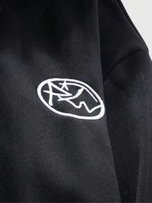 ROMWE MEN Casual 男士秋冬刺绣拉链连帽卫衣，带毛领和长袖上衣 - 黑色 - 查看 5