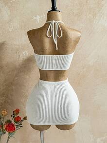 Soleia Women's White Autumn Boho Beach Vacation Holiday Knit Dress,Solid Color Shell Decor Hollow Out Design Sleeveless Summer Birthday Outfits Sets - White - View 2