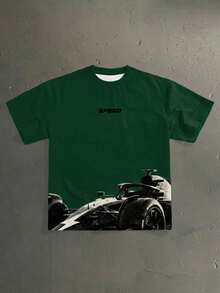 Manfinity Roghcode OEM 男士宽松赛车印花短袖T恤 - 墨綠色 - 查看 5