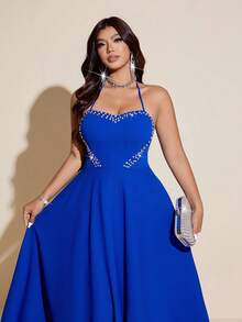 Viva Relle 大码女士优雅浪漫无袖珍珠装饰飘逸连衣裙，适合派对、婚礼宾客、活动等场合。蓝色长裙、蓝色晚礼服、女士蓝色礼服、皇家蓝正式礼服、钴蓝色礼服、舞会礼服、女士舞会礼服、舞会礼服、晚礼服、大码舞会礼服、女士正式招待会礼服、女士礼服、正式服装、女士派对礼服、女士连衣裙、优雅经典惊艳礼服 - 寶藍色 - 查看 4