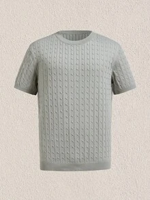 Manfinity Homme Casual Men's Light Grey Knit Tee With Round Neck And Regular Hem Grey Knit Top Men , Suitable For Summer Tropical Holiday Vacation In Hawaii. - Light Grey - View 1