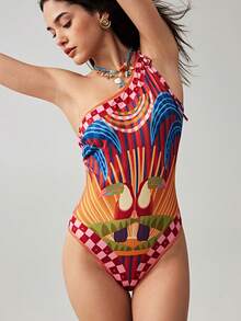 Soleia Women's Tropical Print Halter Bodysuit For Beach Vacation - Multicolor - View 4