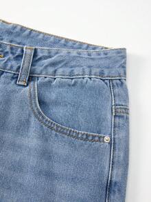 GlowEve Women's Casual Versatile Floral Embroidery Pocket Button Flare Leg Jeans - Blue - View 8