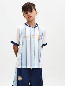 SUMWON Boys Argentina Style Soccer Jersey And Shorts Set Light Blue White Striped Football Kit With Number 10 Print V Neck Short Sleeve Outfit , World Cup - Multicolor - View 3