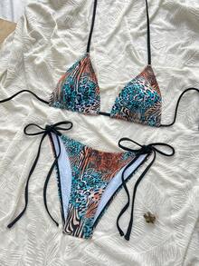 Swim Vcay 2026春夏女士黑色波点印花挂脖系带比基尼两件式泳衣 - 黑與白 - 查看 2