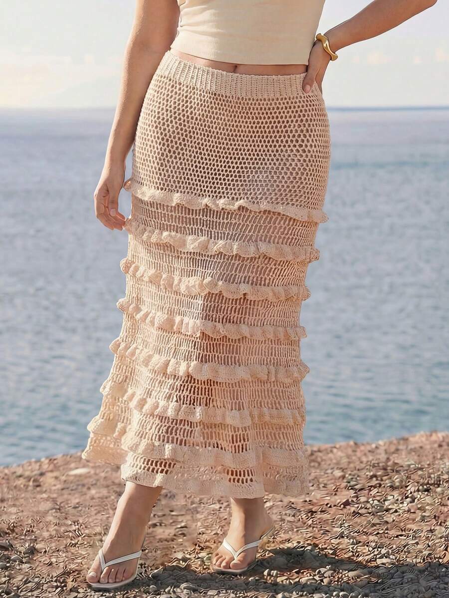 Juhart Chân váy dệt kim nhiều lớp màu trắng sữa, xếp ly và khoét lỗ, những lớp xếp ly mang lại sức sống và sự trẻ trung, độc đáo nhưng tinh tế, lý tưởng cho những buổi hẹn hò và đi làm, dễ dàng trở thành tâm điểm chú ý trong đám đông. - Màu be - Xem 1
