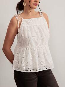 Freevana Plus Size Casual Solid Color Hollow Out Embroidery Camisole Summer Holiday Outfits Boho Style Hippie Country Island Vacation - White - View 6