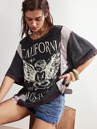 Bohemela Casual Knit Round Neck Loose Fit Short Sleeve T-Shirt For Women