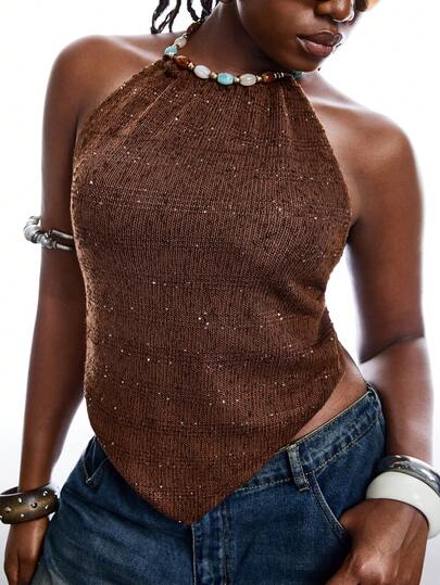 CovetEZ Áo camisole dáng rộng, chất liệu lưới đính hạt phong cách Bohemian, dây mảnh, buộc dây, thích hợp cho kỳ nghỉ, du lịch, cỡ lớn, phù hợp cho các lễ hội âm nhạc và tiệc tùng, mùa xuân/hè.