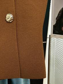 Franclia Áo len nữ đơn giản và thời trang cổ tròn vai thẳng không tay cài khuy kim loại bên hông, áo vest len, áo len mặc trong mặc ngoài, áo len nữ mùa thu ... - màu nâu - Xem 5