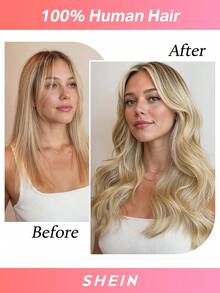 Seamless Clip Ins 100% Rambut Manusia Asli 7PCS Ekstensi Rambut Manusia Tanpa Sambungan PU dengan Klip Lurus 14-22 Inci Warna Pirang Terang dengan Sorotan Pirang Keemasan Ekstensi Rambut Remy dengan Klip - Nomor 16/613 - View 8