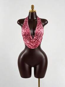 SaltGleam SaltGleam Áo hai dây thời trang nữ cổ yếm hở lưng xếp ly gợi cảm họa tiết da báo, thích hợp mặc đi club và mặc hàng ngày. - Nhiều màu - Xem 6