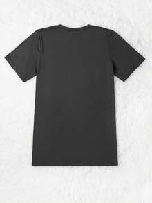 EMERY ROSE 骷髅头和咖啡图案字母标语女式圆领短袖T恤 - 深灰色 - 查看 2