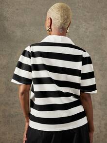 Vixey Women's Striped Lapel Short Sleeve Casual Loose Top - Multicolor - View 5