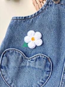 SHEIN 女婴可爱粉色蝴蝶结牛仔连衣裙，儿童女孩春夏休闲度假乡村波西米亚风服装，儿童女孩沙滩装，春假装，锐舞节牛仔连衣裙 - 淺色水洗藍 - 查看 8