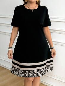 Enliva Women Plus Size Round Neck Short Sleeve Stripe Casual Dress Country Concert Outfit  Wedding Guest Summer Spring Outfits For Women Elegant Business Casual Woman Easter Vacation Boho Mother Day, For Apple And Rounded Body Shape - Multicolor - View 4