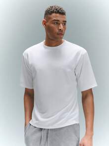 Driftmere 男士夏季休闲纯色落肩T恤 - 白色 - 查看 3
