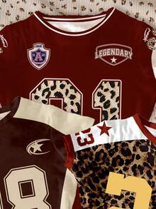 Bộ 3 áo thun nữ tuổi teen phối màu họa tiết da báo, màu nâu, đỏ tía, phong cách Blokecore, retro thập niên 90, thể thao đường phố cá tính, họa tiết da báo, số và chữ cái, ôm sát, chất liệu co giãn, Blokette, áo thun nữ tuổi teen dáng ngắn, cổ tròn, tay ngắn, cạp cao, kiểu dáng thường ngày tối giản, phù hợp mặc hàng ngày mùa xuân/hè, POV, phong cách mới. - Nhiều màu - Xem 5