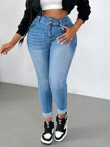Enliva Plus Size Front Button Pocket Casual Denim Jeans, Daily Wear, For Apple And Rounded Body Shape - Light Wash - View 3