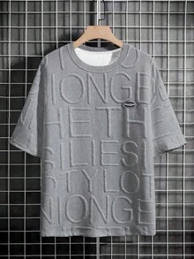 Claim Dot Camiseta holgada de hombre con parche con letra y hombros caídos - Gris - Ver 3