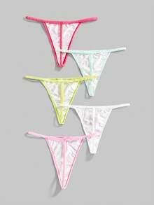 ROMWE Kawaii 5件套甜美可爱草莓图案女士丁字裤套装 - 彩色 - 查看 2