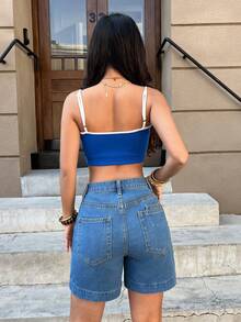 SHEIN PETITE Casual Washed Loose Denim Shorts, Summer - Blue - View 2