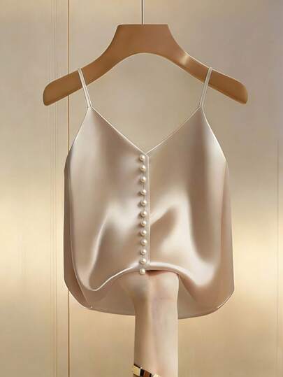 GlowEve CURVE Plus Size Women's Apricot Camisole, Front Beaded Design, Elegant & Refined, Highlight For Spring/Summer Dating & Commuting, Versatile Urban Casual Essential