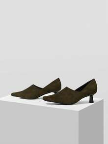 Mnmlis French Retro Elegant Square Toe High Heel Shoes, Kitten Heel, New Arrival Spring/Autumn Women Pumps - Green - View 2