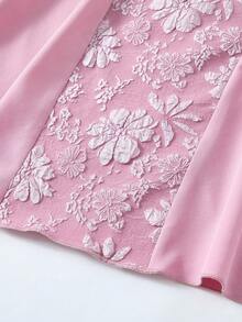 SHEIN 女童优雅花卉提花吊带可拆卸蝴蝶结装饰修身连衣裙，适合日常穿着、聚会、派对、正式场合。 - 粉色 - 查看 6