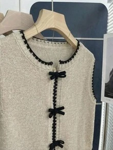Franclia 新款韩版撞色拼接针织背心，时尚无袖开衫，适合秋冬季穿着 - 彩色 - 查看 3