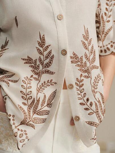 Anewsta Women's New Linen Casual Vacation Birthday Date Shirt With Embroidery Details, Suitable For Valentine's Day, Women's Day, Mother's Day