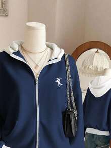 Lalippa Women's Casual Zip-Up Drop Shoulder Sweatshirt - Multicolor - View 5