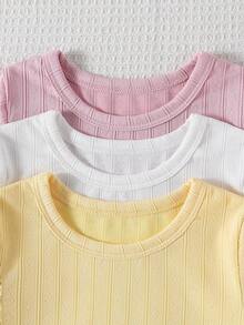 SHEIN 6件套女婴幼儿新生儿0-3岁春夏新款可爱兔子纯色条纹T恤短裤套装 - 彩色 - 查看 6