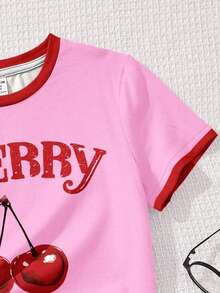 SHEIN Leap Crew 青少年女孩休闲简约短袖短裤两件套，适合夏季 - 彩色 - 查看 5