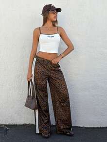 Muchica Letter Print Camisole & Leopard Print Striped SweatPants Women 2-Piece Set,Summer/Spring Clothes Women,Going Out Outfits,Gym Outfit,Sporty Outfits - Multicolor - View 5