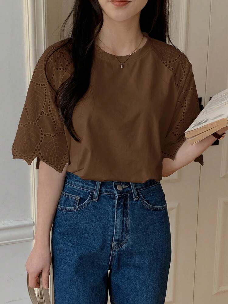 Women's Lace Patchwork Elegant City Casual Short Sleeve T-Shirt