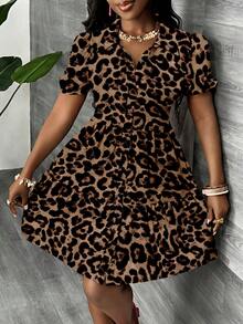 Slaydiva Plus Size Vintage Leopard Print Dress, Suitable For Summer Music Festival - Multicolor - View 5