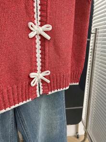 Franclia New Korean Design Contrast Stitching Layered Knit Vest For Women, Fashionable Casual Sleeveless Cardigan Sweater Top For Autumn/Winter - Redwood - View 3