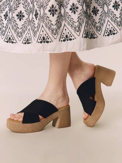 Styleloop Women Shoes Women's Wood Grain Bottom Wedge Heel Platform Sandals Spring Wear, Bohemian Style, Holiday Atmosphere, Summer Wear, Travel Must