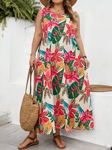 SHEIN CURVE+ 尺码 US22 大码女式无袖印花连衣裙，适合音乐节、海滨度假、波西米亚风等各种场合，夏季、假日、秋冬皆宜，尺码齐全。 - 彩色 - 查看 5