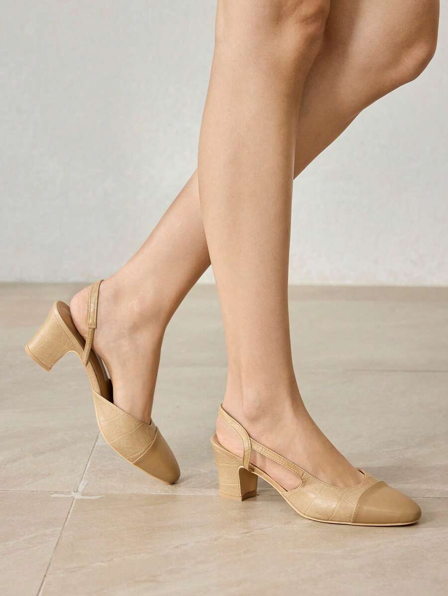 MOTF Zapatos de mujer de nuevo estilo europeo y americano con empalme de aire lateral, punta redonda y tacón medio grueso, color albaricoque, versátil, cómodo, casual, elegante y clásico de moda con tacones altos - Albaricoque oscuro - Ver 1