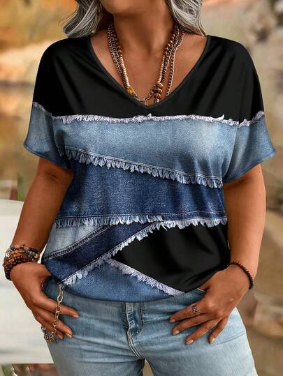 EMERY ROSE Plus size snygg och avslappnad t-shirt med V-ringning och gul blomdesign för flickor. ASSUMING I'M JUST YORK AN GAMMAL DAM VAR DITT FÖRSTA MISSTAG. Grafiska t-shirts för kvinnor. Toppar.