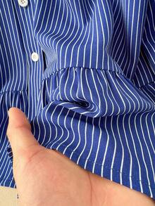 SHEIN CURVE+ Plus Size Women Plus Size Blue Striped Plus Size Blue Shirt Versatile Daily Shirt/2026 /New Year - Blue and White - View 6