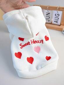 PETSIN 1pc "Sweet Heart" Heart Pattern Embroidered Pet Hoodie With Traction D-Ring Spring And Autumn Comfortable Cat And Dog Coat - White - View 5