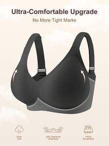 1pc Women Minimalist Comfortable Solid Color Jelly Gel Supportive Non-Removable Cup Wireless Plus Size Bra - Black - View 4